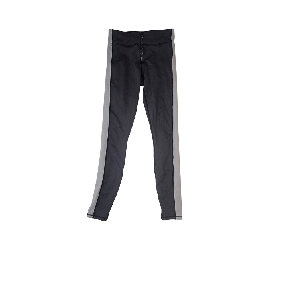 Unbranded‎ High Waist Front Zip Contrast Side Panel Leggings Black Grey Small